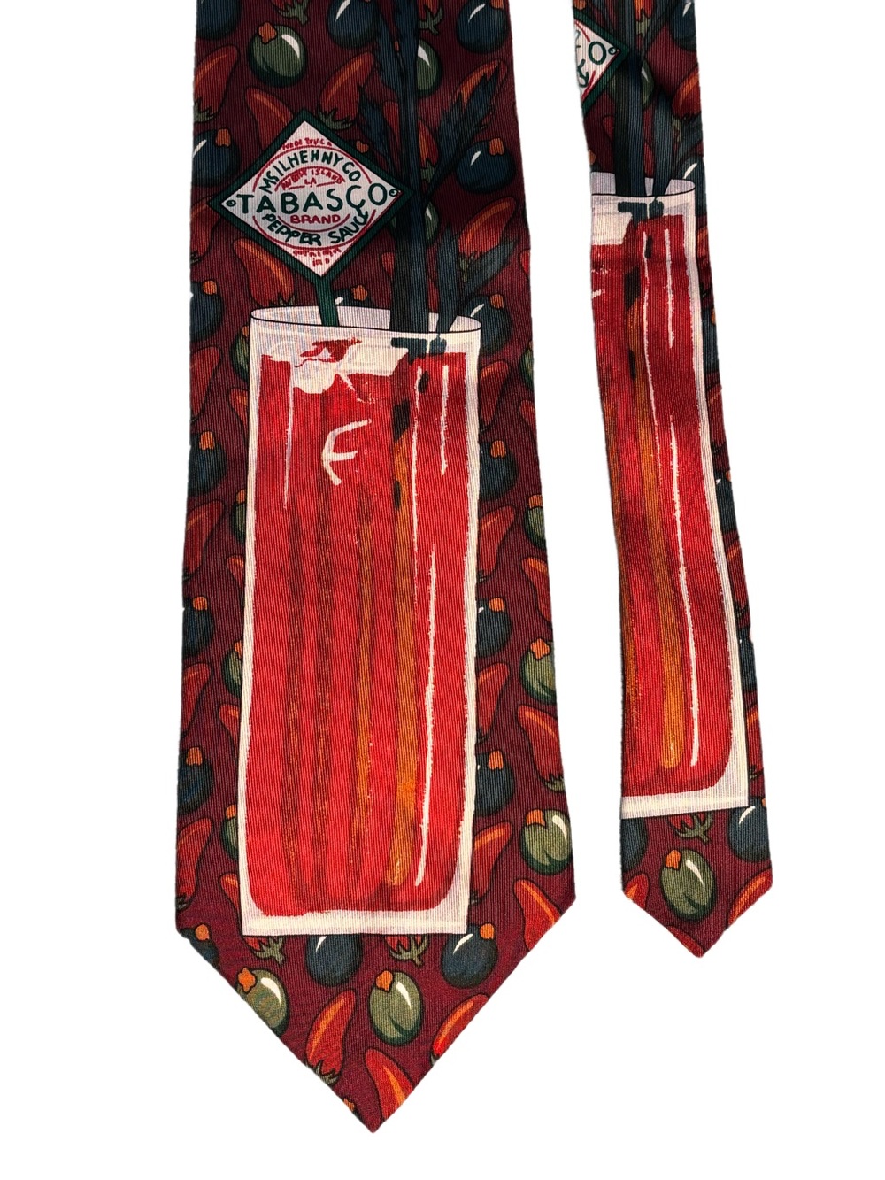 TABASCO Sauce Red, Green White, Logo, Bloody Mary, Olives, Peppers Silk Tie